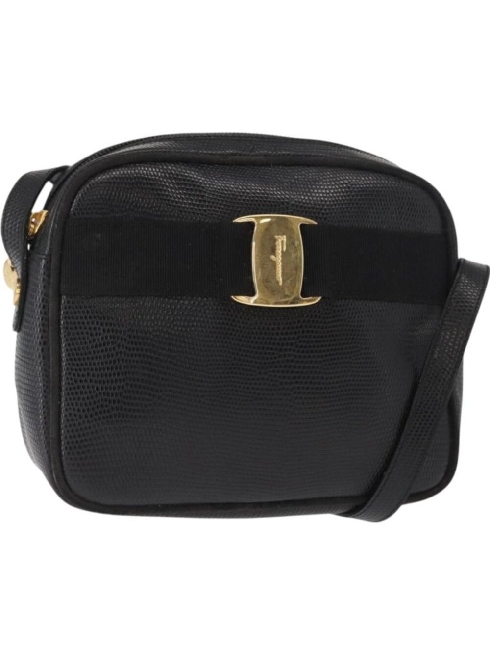 Salvatore Ferragamo Vala Shoulder Bag Leather Black Gold